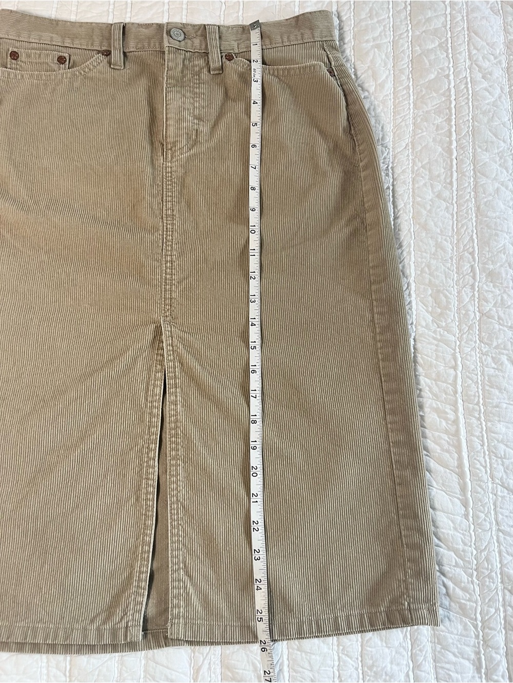 Vintage Y2K Gap 100% Cotton Corduroy Midi Skirt - Neutral Tan - Picture 7 of 8
